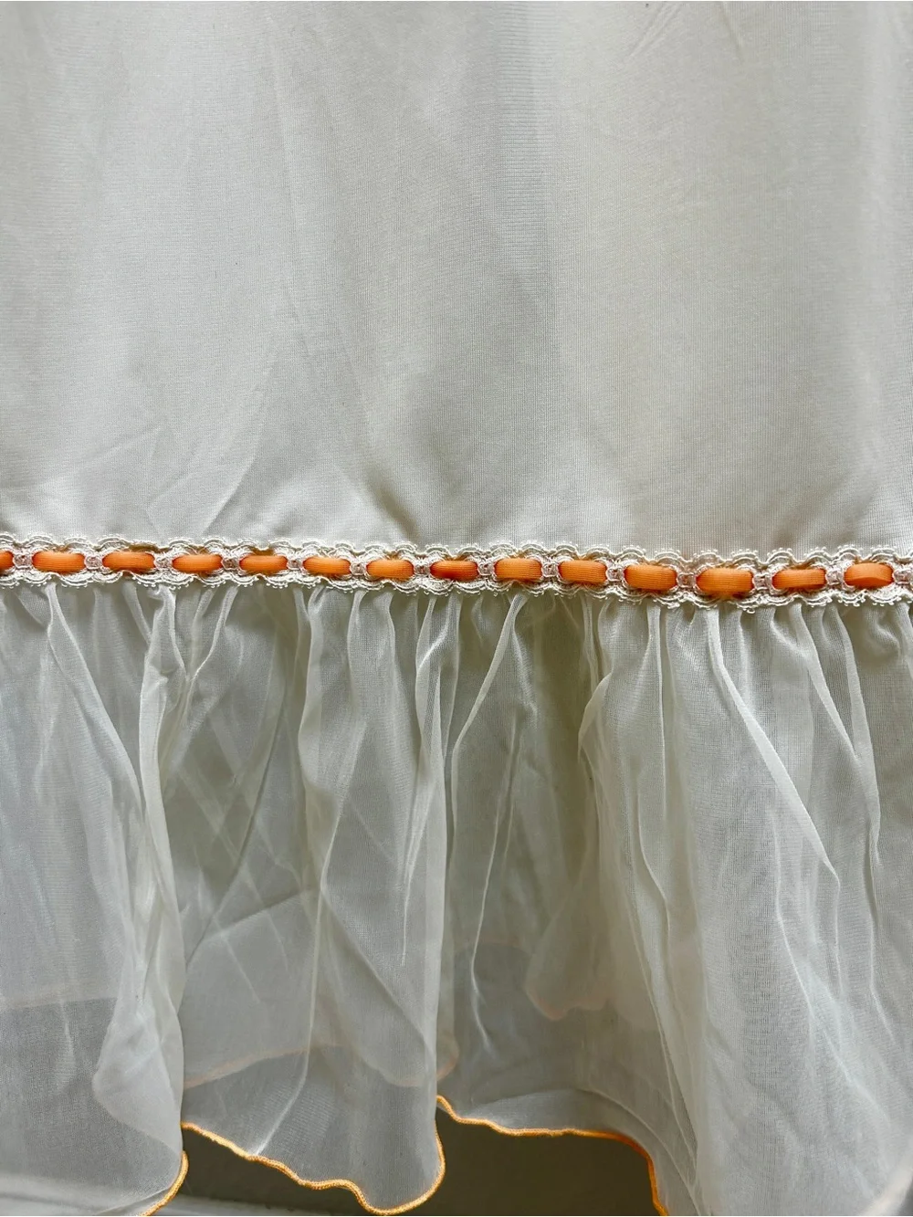 Vintage Nylon Satin Chiffon Nightgown Long Gown Ivory Peach Sz Medium - Picture 4 of 7